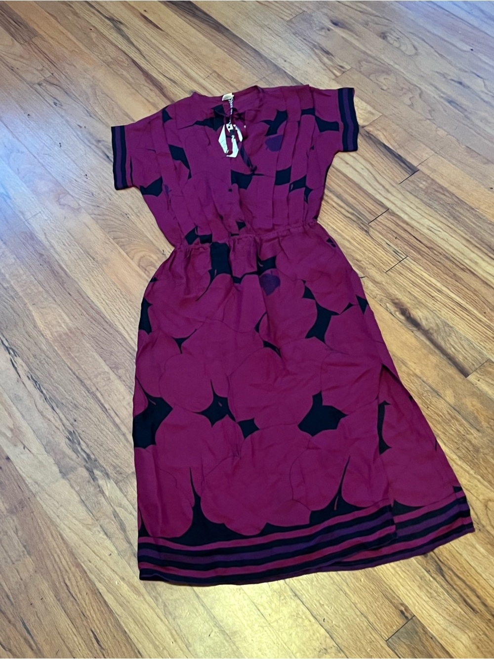 Vintage Pink and Black Floral Midi Dress